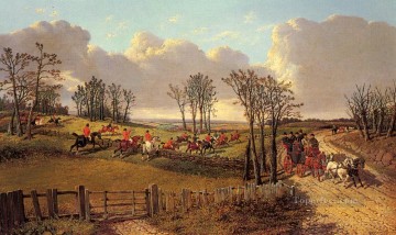 horse cats Painting - A Hunting Scene With A Coach And Four On The Open Road John Frederick Herring Jr horse
